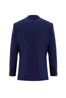 Saks Mavi Regular Fit Desenli Keten Ceket