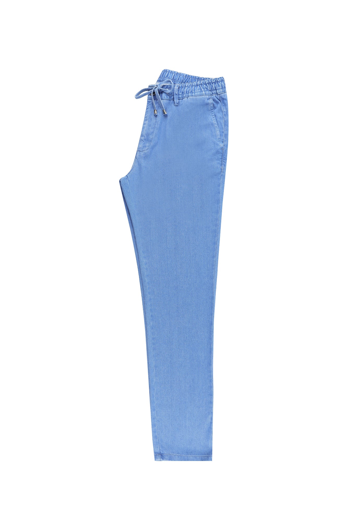 Gök Mavisi Slim Fit Dar Kesim Beli Lastikli İpli Likralı Pantolon