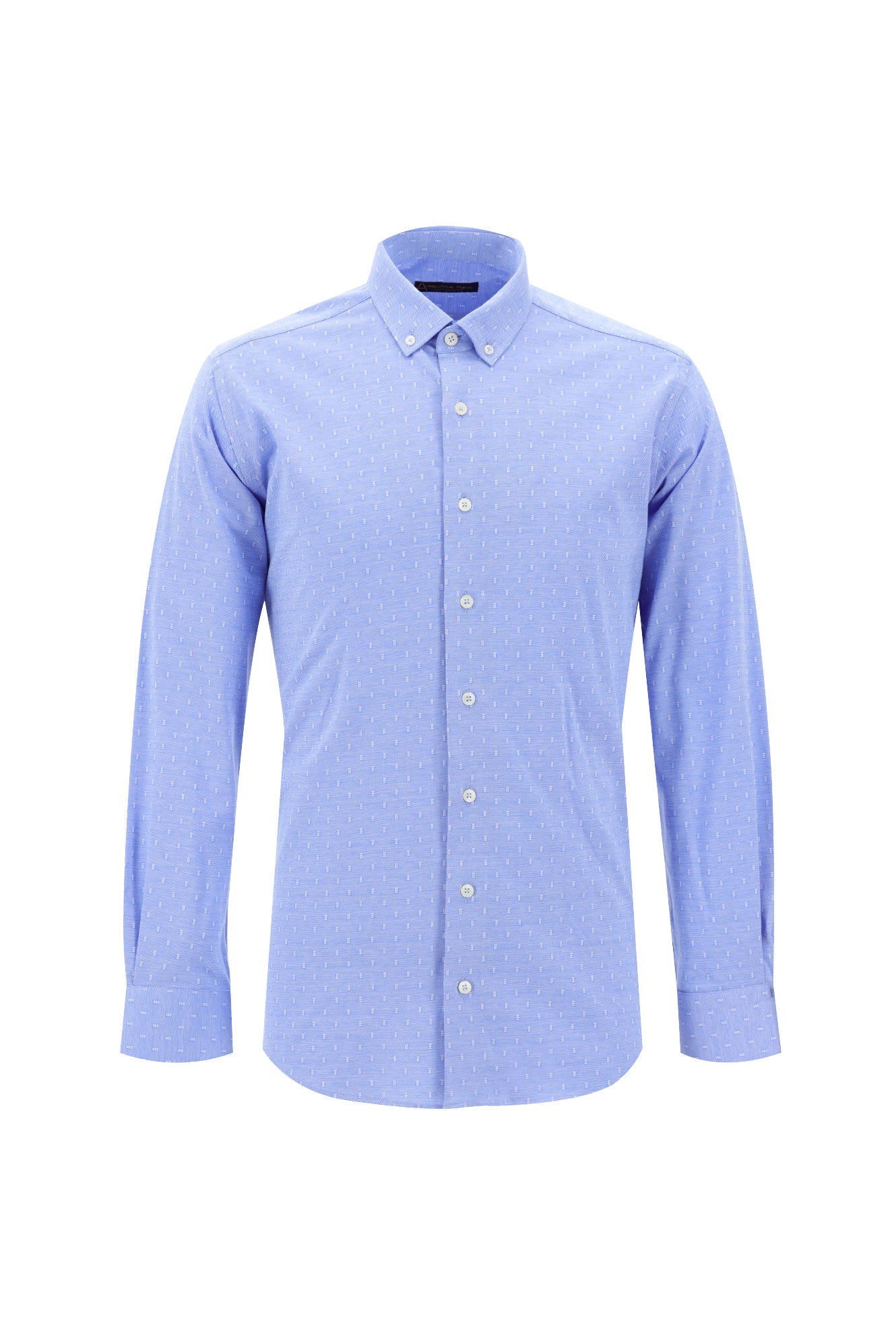 Koyu Lacivert Uzun Kol Slim Fit Dar Kesim Desenli Spor Pamuk Gömlek