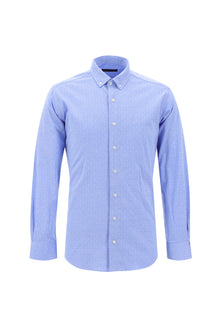 Koyu Lacivert Uzun Kol Slim Fit Dar Kesim Desenli Spor Pamuk Gömlek