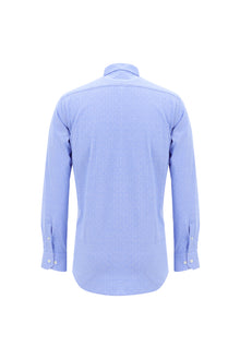 Koyu Lacivert Uzun Kol Slim Fit Dar Kesim Desenli Spor Pamuk Gömlek