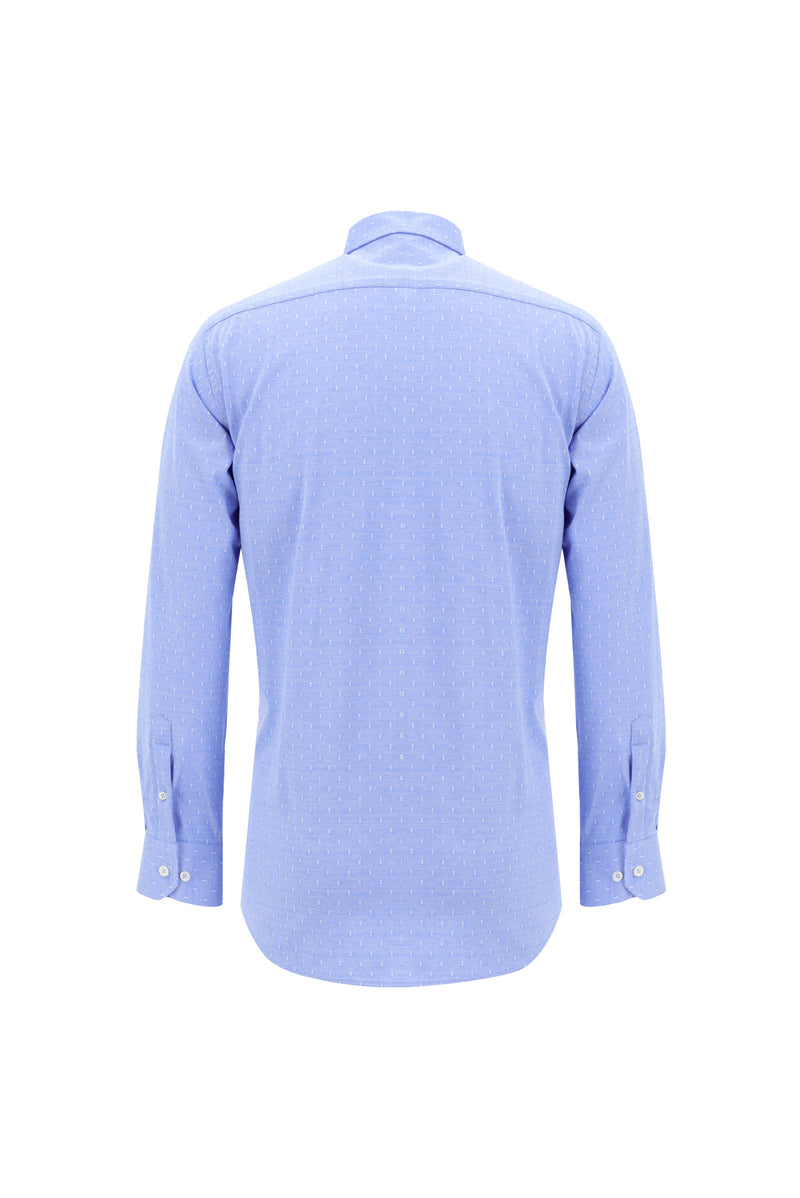 Koyu Lacivert Uzun Kol Slim Fit Dar Kesim Desenli Spor Pamuk Gömlek