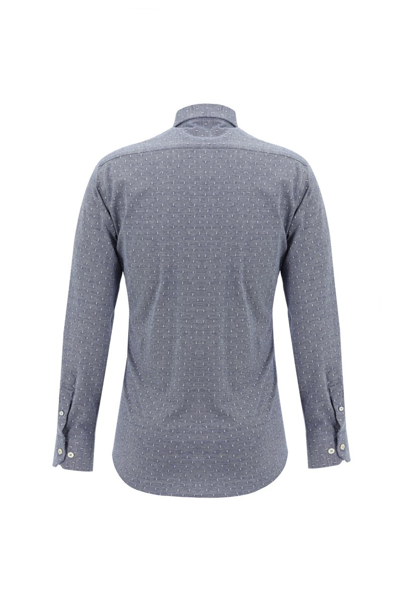 Aqua Mavisi Uzun Kol Slim Fit Dar Kesim Desenli Spor Pamuk Gömlek