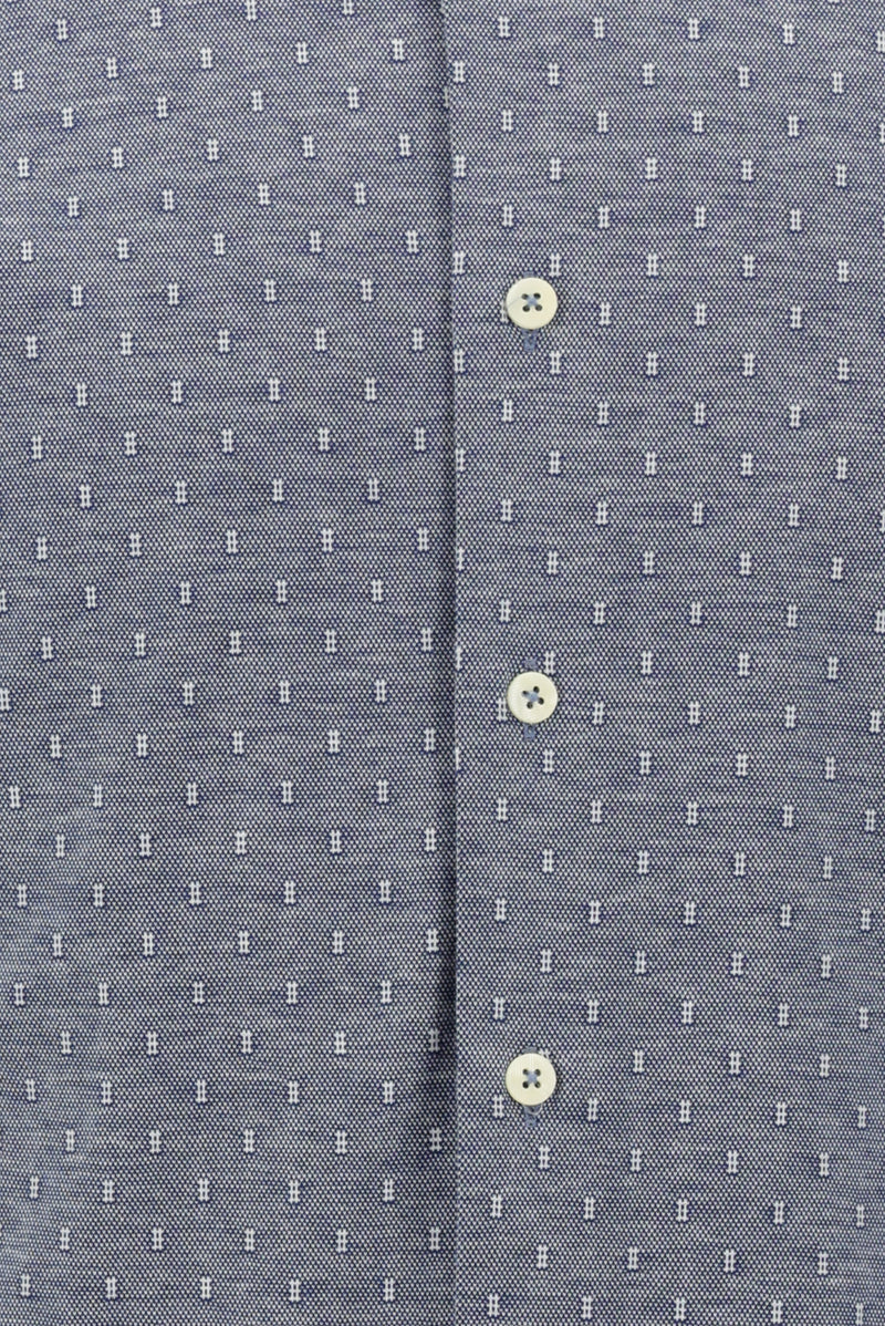 Aqua Mavisi Uzun Kol Slim Fit Dar Kesim Desenli Spor Pamuk Gömlek