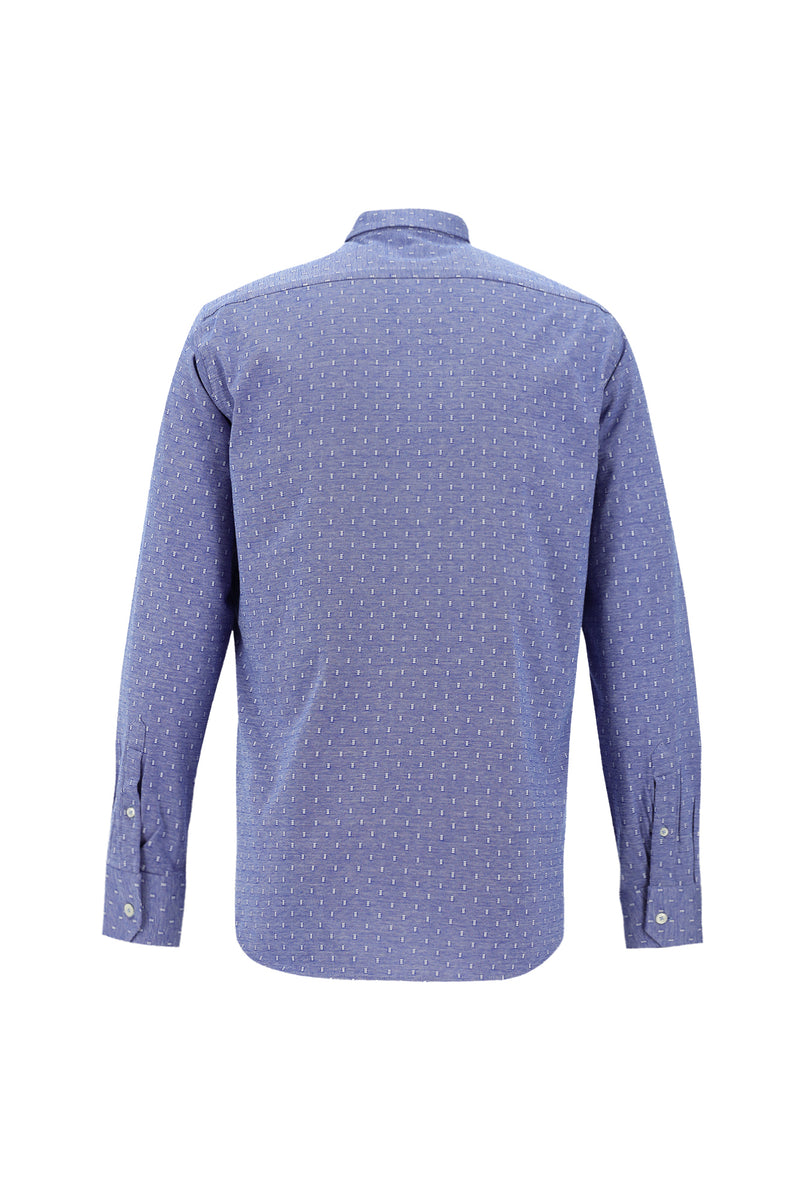 Koyu Mavi  Uzun Kol Slim Fit Dar Kesim Desenli Spor Pamuk Gömlek