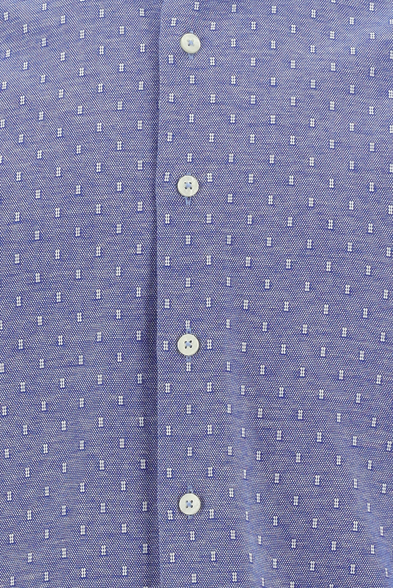 Koyu Mavi  Uzun Kol Slim Fit Dar Kesim Desenli Spor Pamuk Gömlek