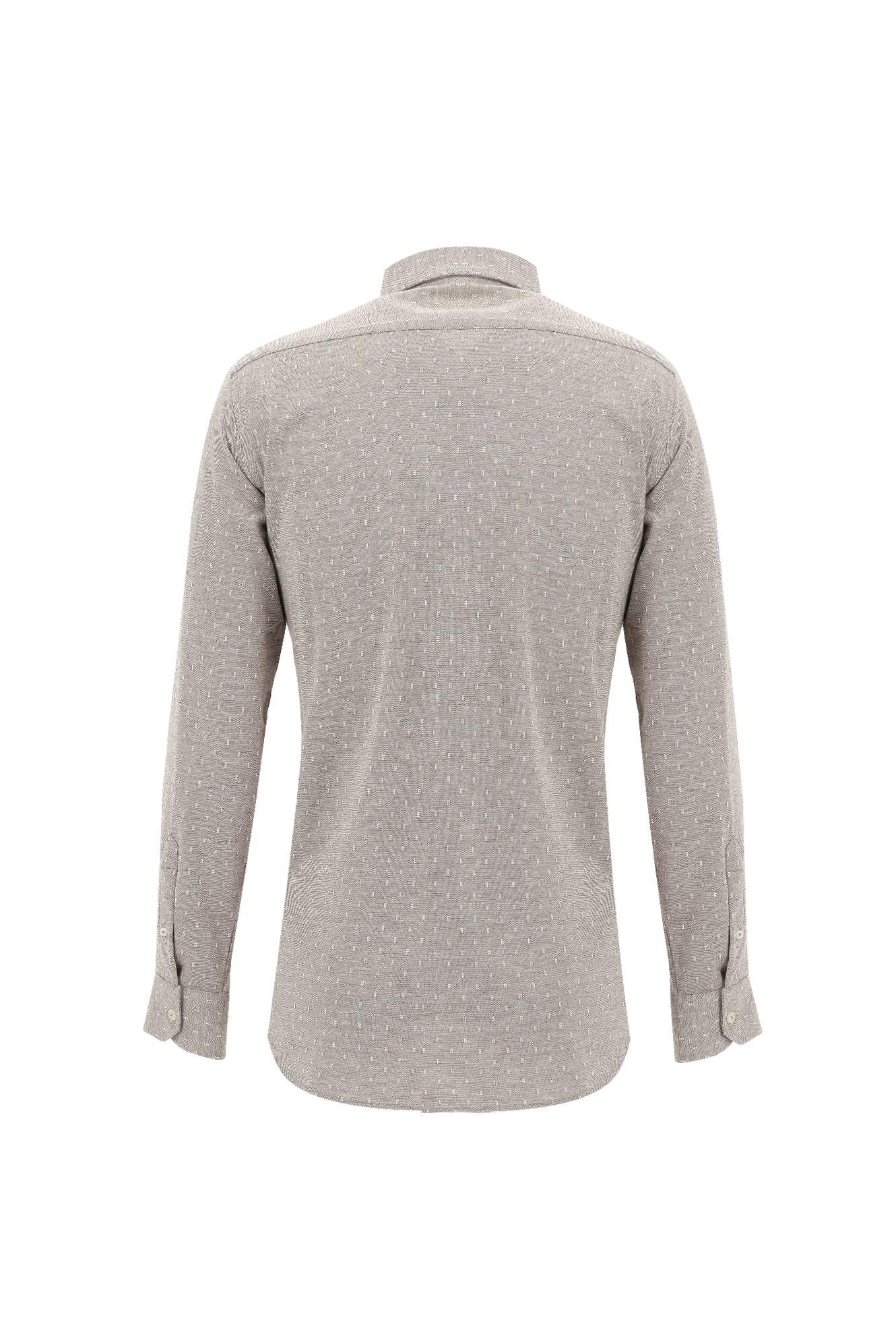 Açık Bej Uzun Kol Slim Fit Dar Kesim Desenli Spor Pamuk Gömlek