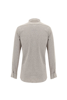 Açık Bej Uzun Kol Slim Fit Dar Kesim Desenli Spor Pamuk Gömlek