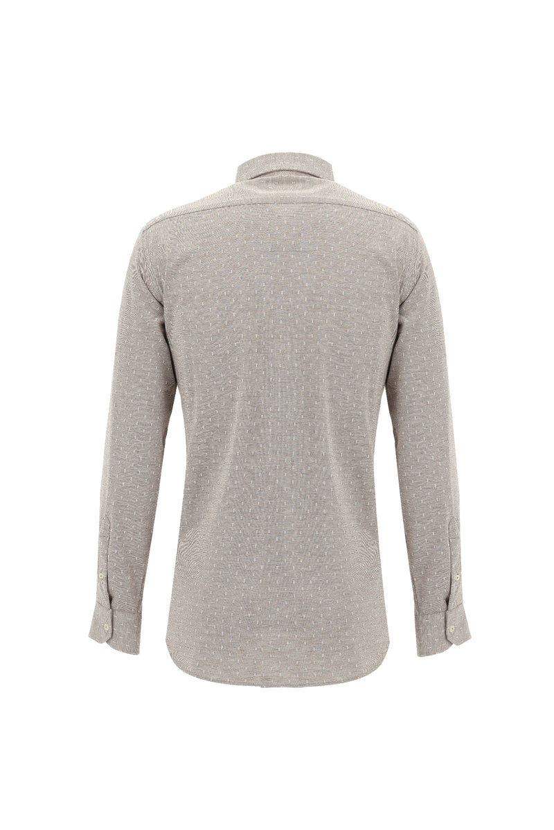 Açık Bej Uzun Kol Slim Fit Dar Kesim Desenli Spor Pamuk Gömlek