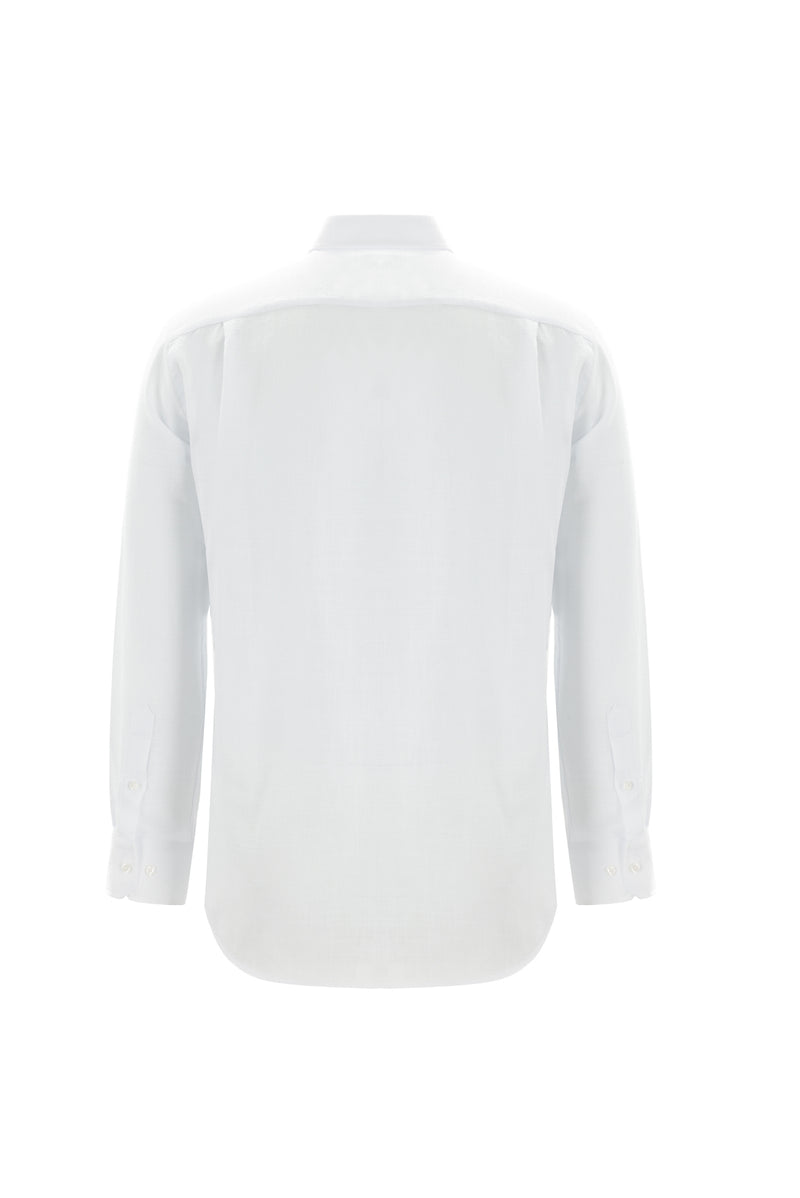 Beyaz Uzun Kol Regular Fit Desenli Pamuk Gömlek