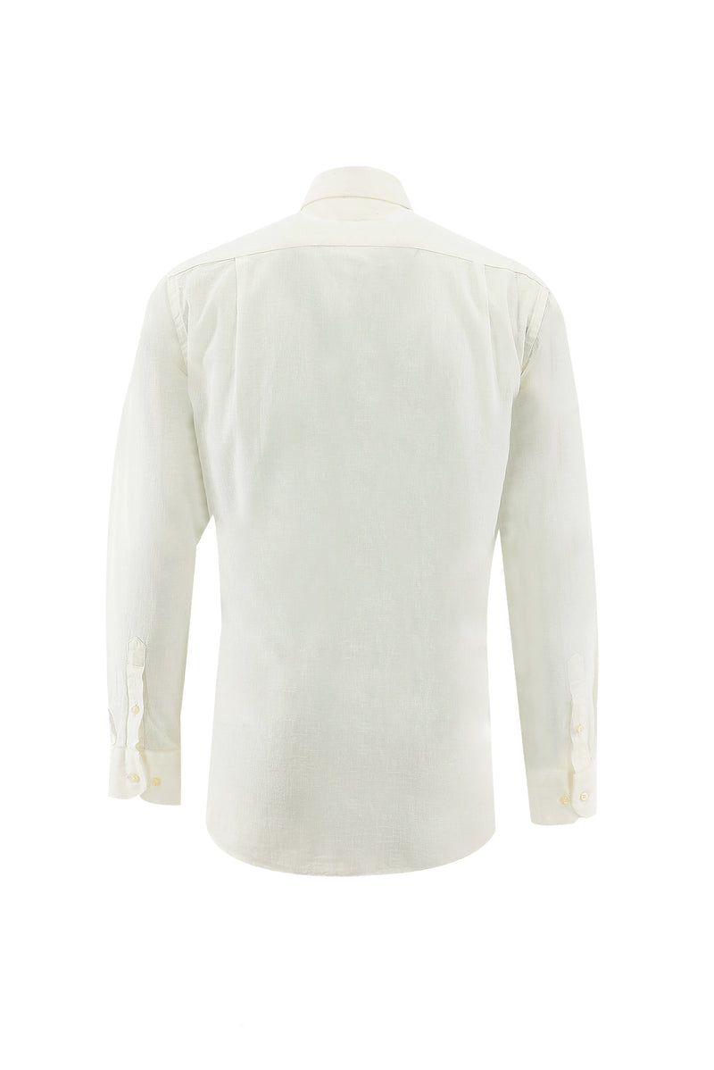 Beyaz Uzun Kol Regular Fit Keten Gömlek