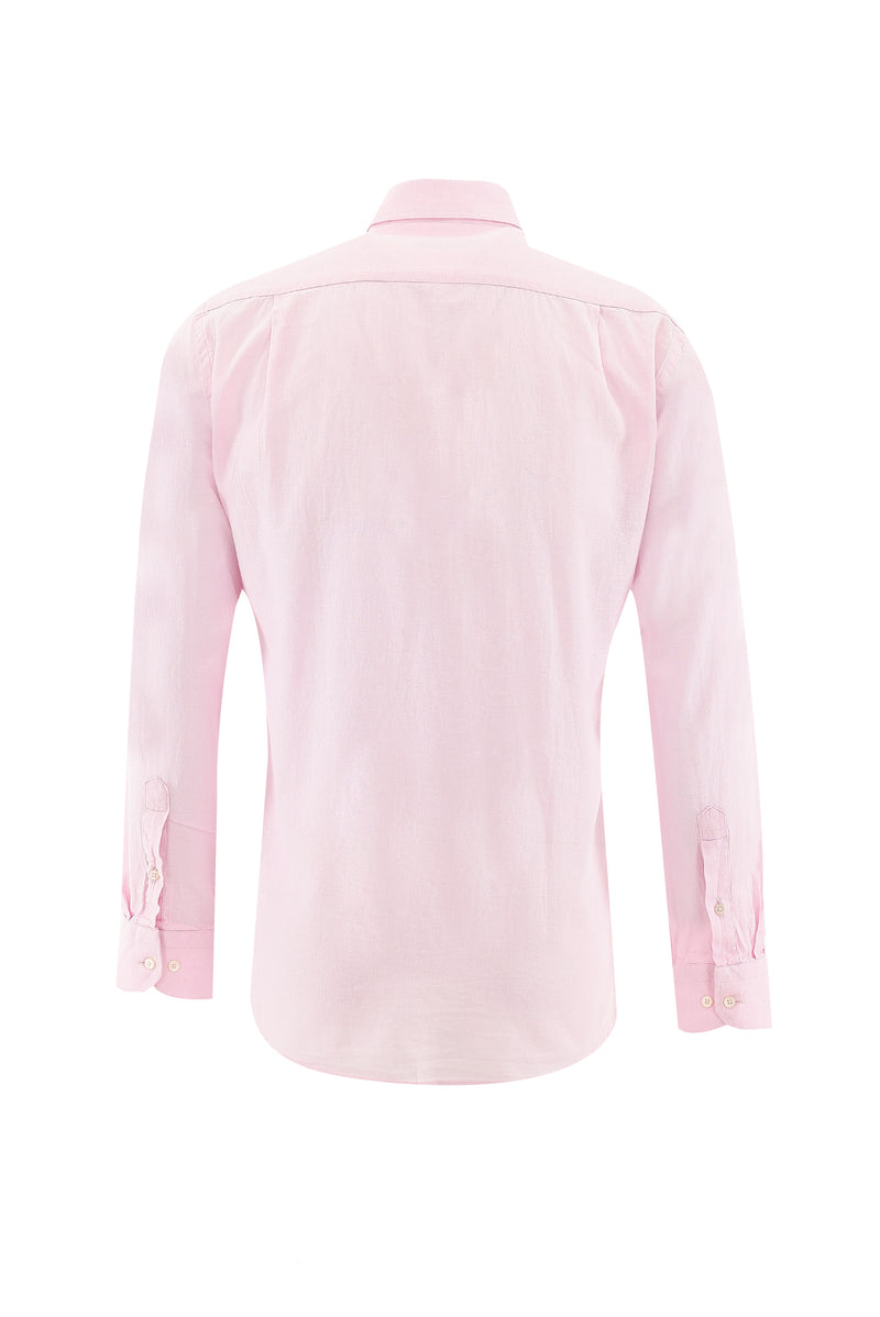 Toz Pembe Uzun Kol Regular Fit Keten Gömlek