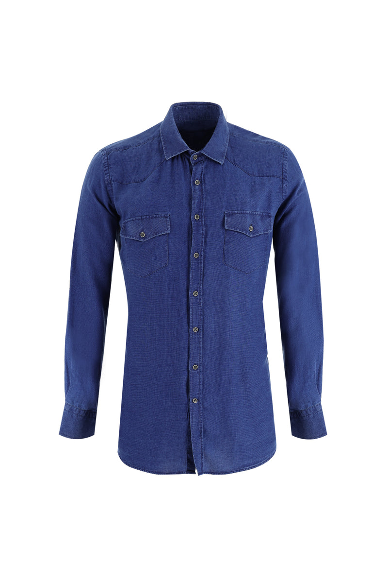 Açık Lacivert Uzun Kol Regular Fit Denim Gömlek