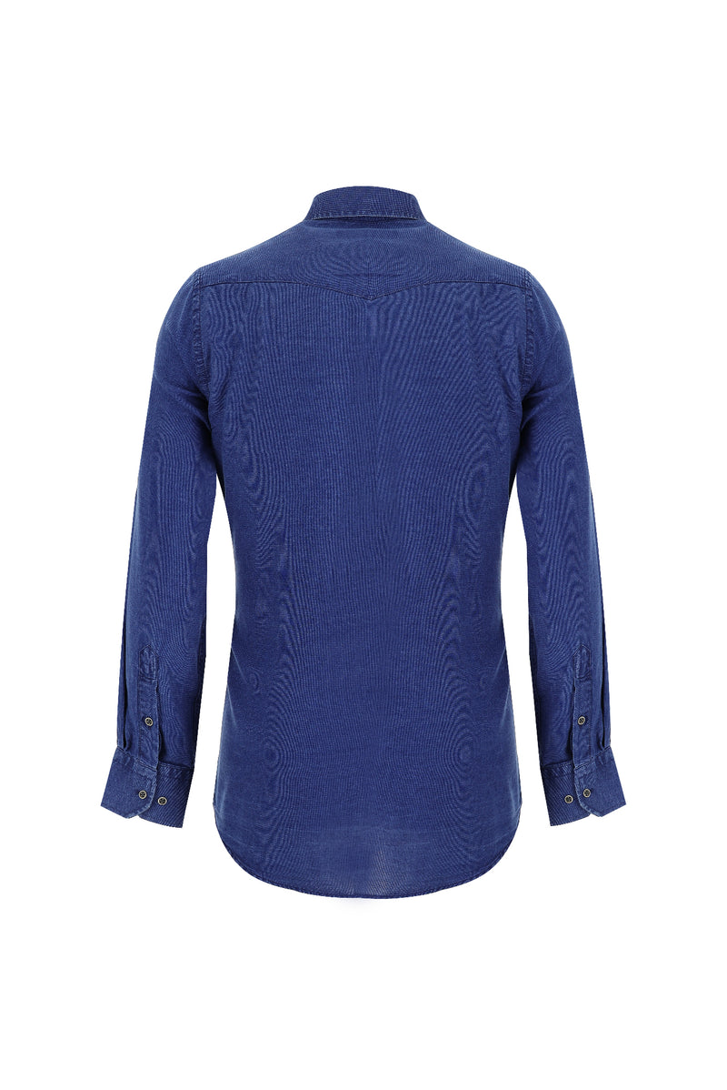 Açık Lacivert Uzun Kol Regular Fit Denim Gömlek