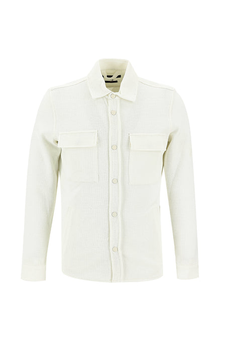 Ekru Slim Fit Dar Kesim Desenli Shacket Gömlek / Mont