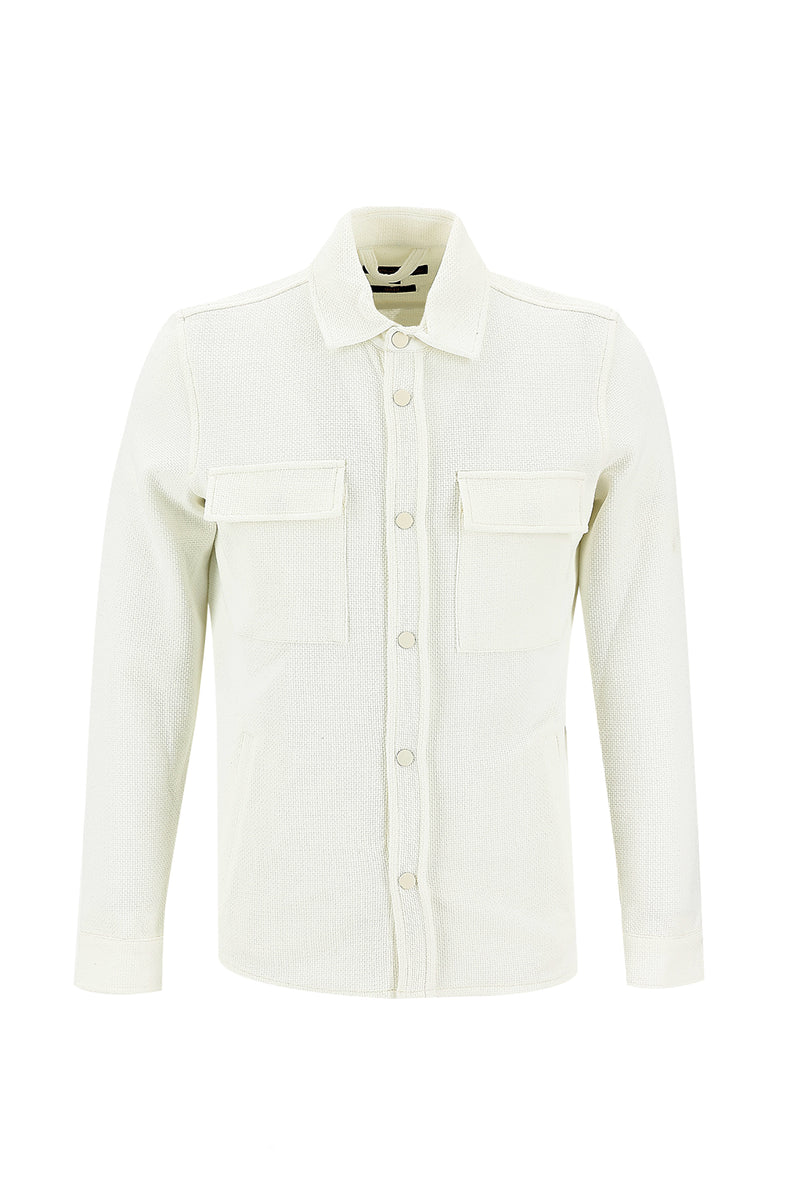 Ekru Slim Fit Dar Kesim Desenli Shacket Gömlek / Mont
