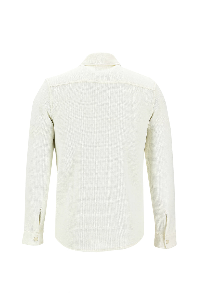 Ekru Slim Fit Dar Kesim Desenli Shacket Gömlek / Mont