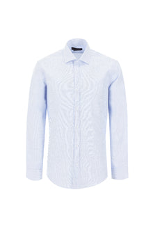 Açık Mavi Uzun Kol Slim Fit Dar Kesim Desenli Pamuk Gömlek