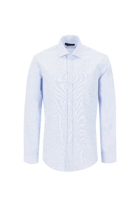 Açık Mavi Uzun Kol Slim Fit Dar Kesim Desenli Pamuk Gömlek