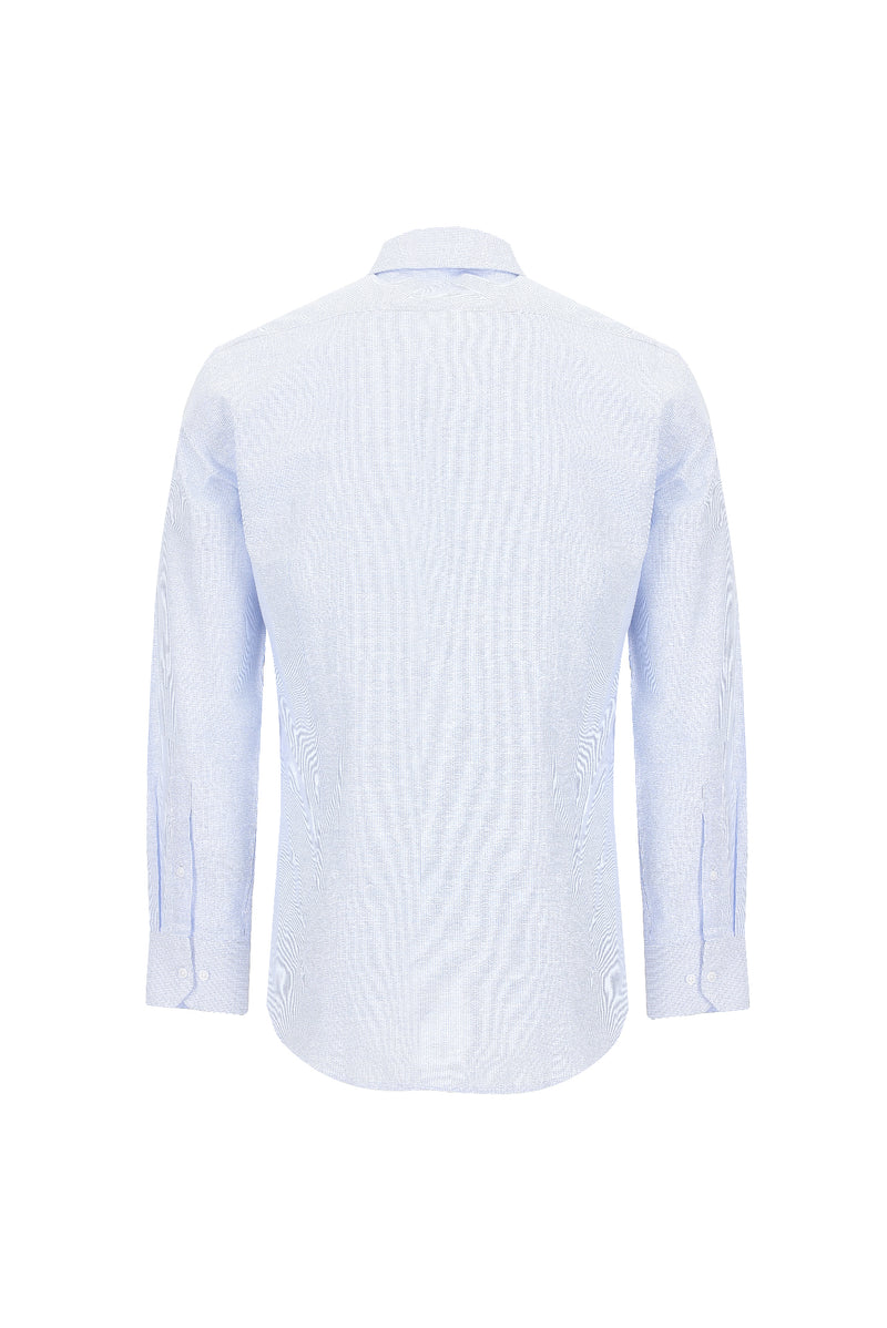 Açık Mavi Uzun Kol Slim Fit Dar Kesim Desenli Pamuk Gömlek