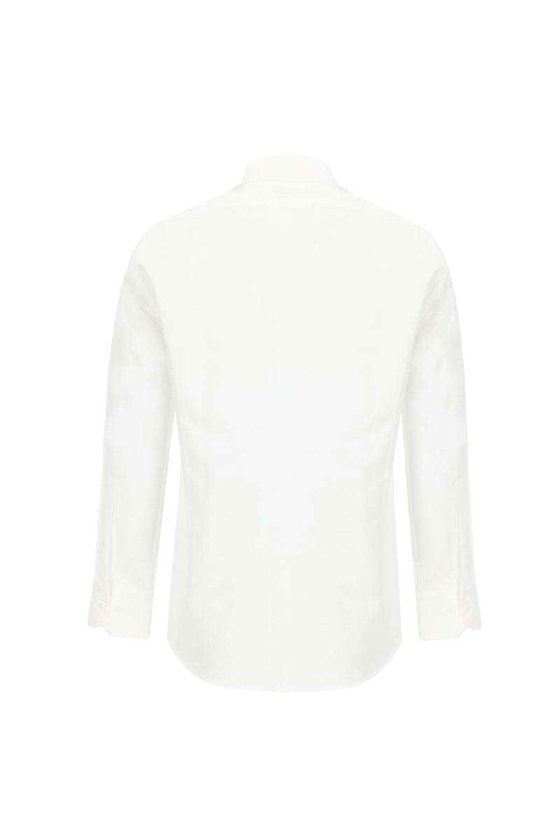 Beyaz Uzun Kol Slim Fit Dar Kesim Desenli Pamuk Gömlek