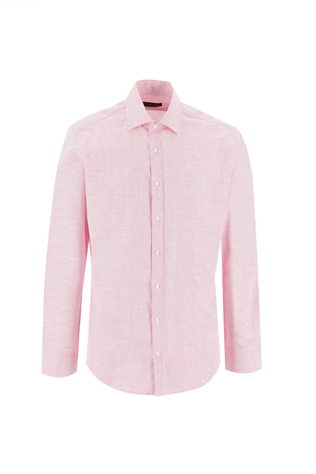 Şeker Pembe Uzun Kol Slim Fit Dar Kesim Desenli Pamuk Gömlek