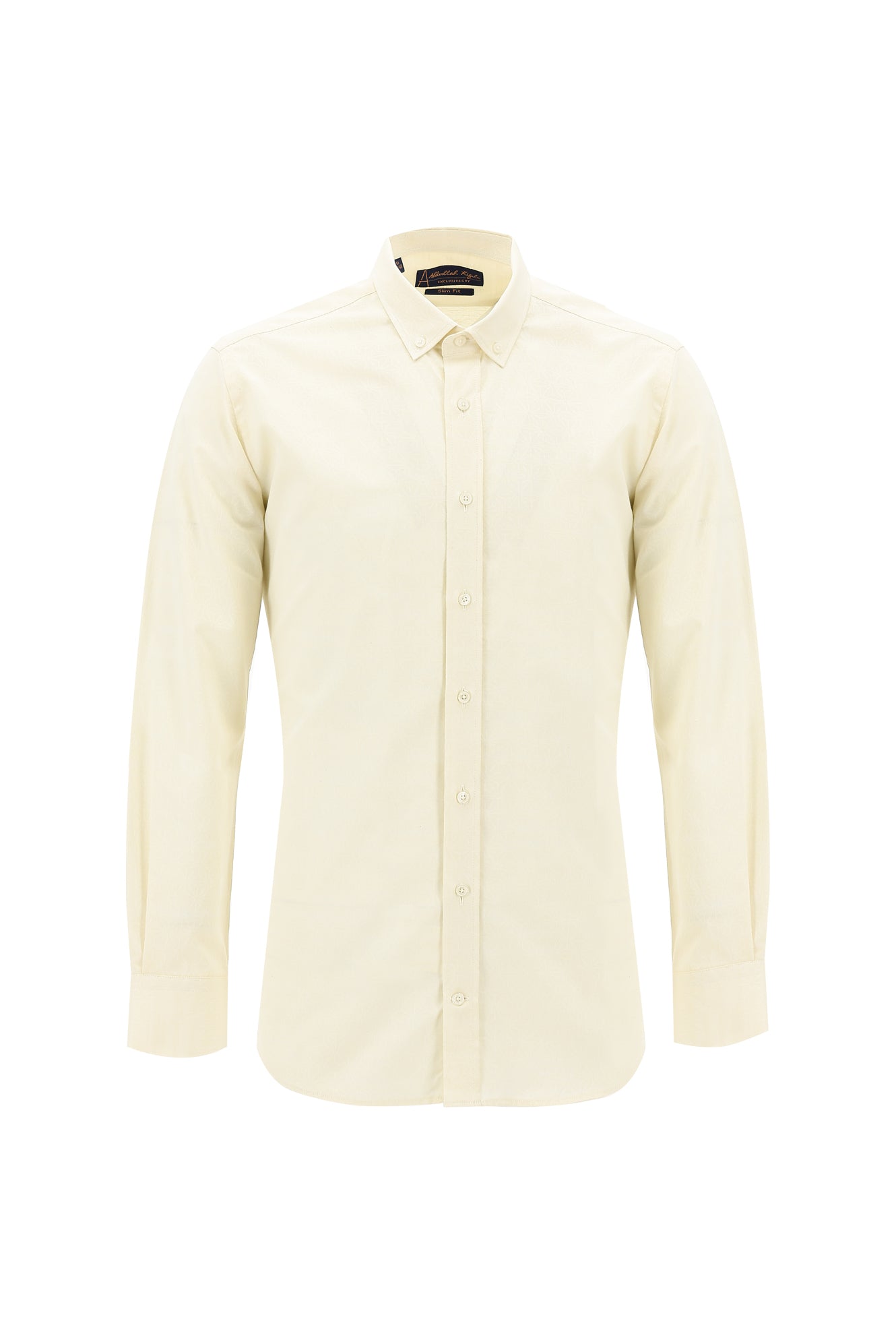 Açık Sarı Uzun Kol Slim Fit Dar Kesim Desenli Pamuk Gömlek