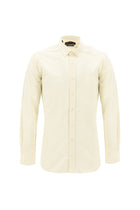 Açık Sarı Uzun Kol Slim Fit Dar Kesim Desenli Pamuk Gömlek