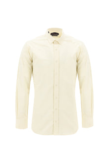 Açık Sarı Uzun Kol Slim Fit Dar Kesim Desenli Pamuk Gömlek