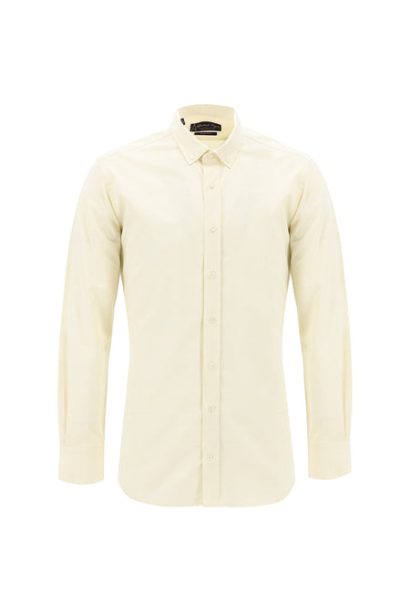 Açık Sarı Uzun Kol Slim Fit Dar Kesim Desenli Pamuk Gömlek