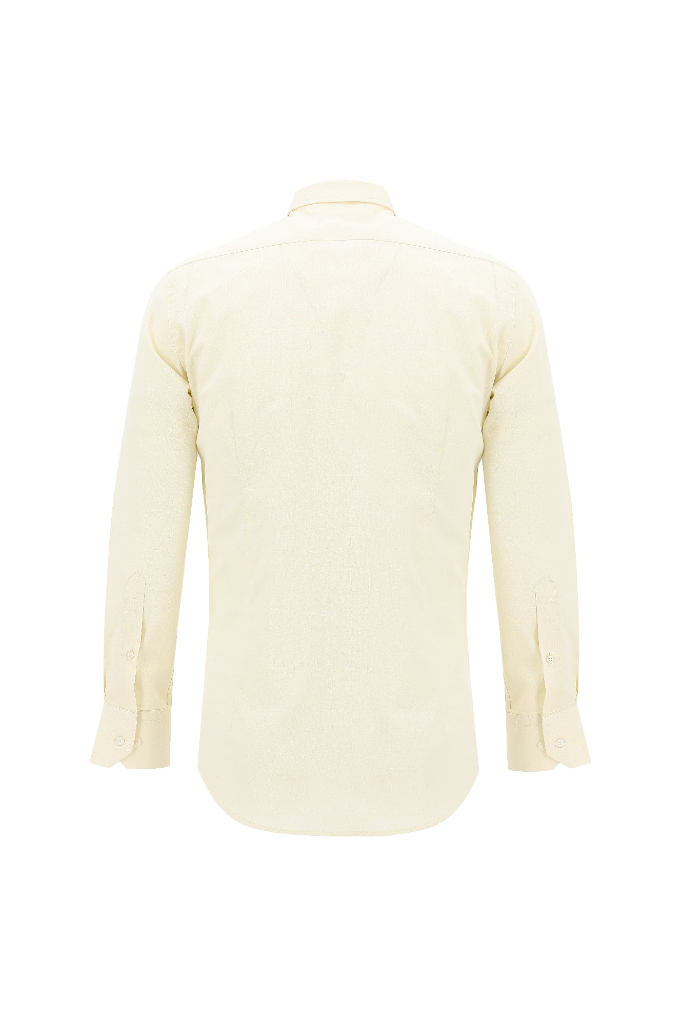 Açık Sarı Uzun Kol Slim Fit Dar Kesim Desenli Pamuk Gömlek