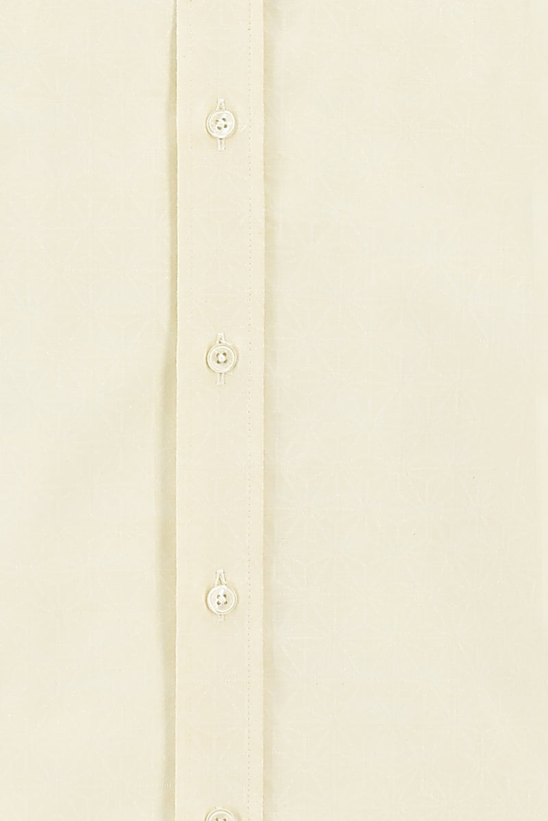 Açık Sarı Uzun Kol Slim Fit Dar Kesim Desenli Pamuk Gömlek