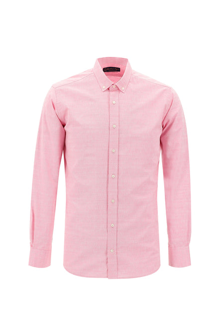 Şeker Pembe Uzun Kol Slim Fit Dar Kesim Desenli Pamuk Gömlek