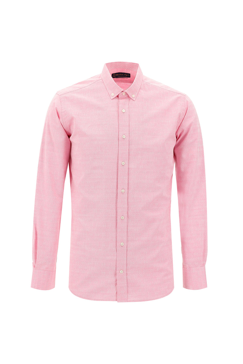 ?eker Pembe Uzun Kol Slim Fit Dar Kesim Desenli Pamuk Gömlek-Abdullah Ki??l?
