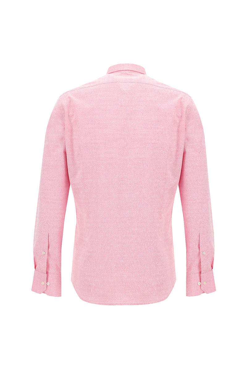 ?eker Pembe Uzun Kol Slim Fit Dar Kesim Desenli Pamuk Gömlek-Abdullah Ki??l?