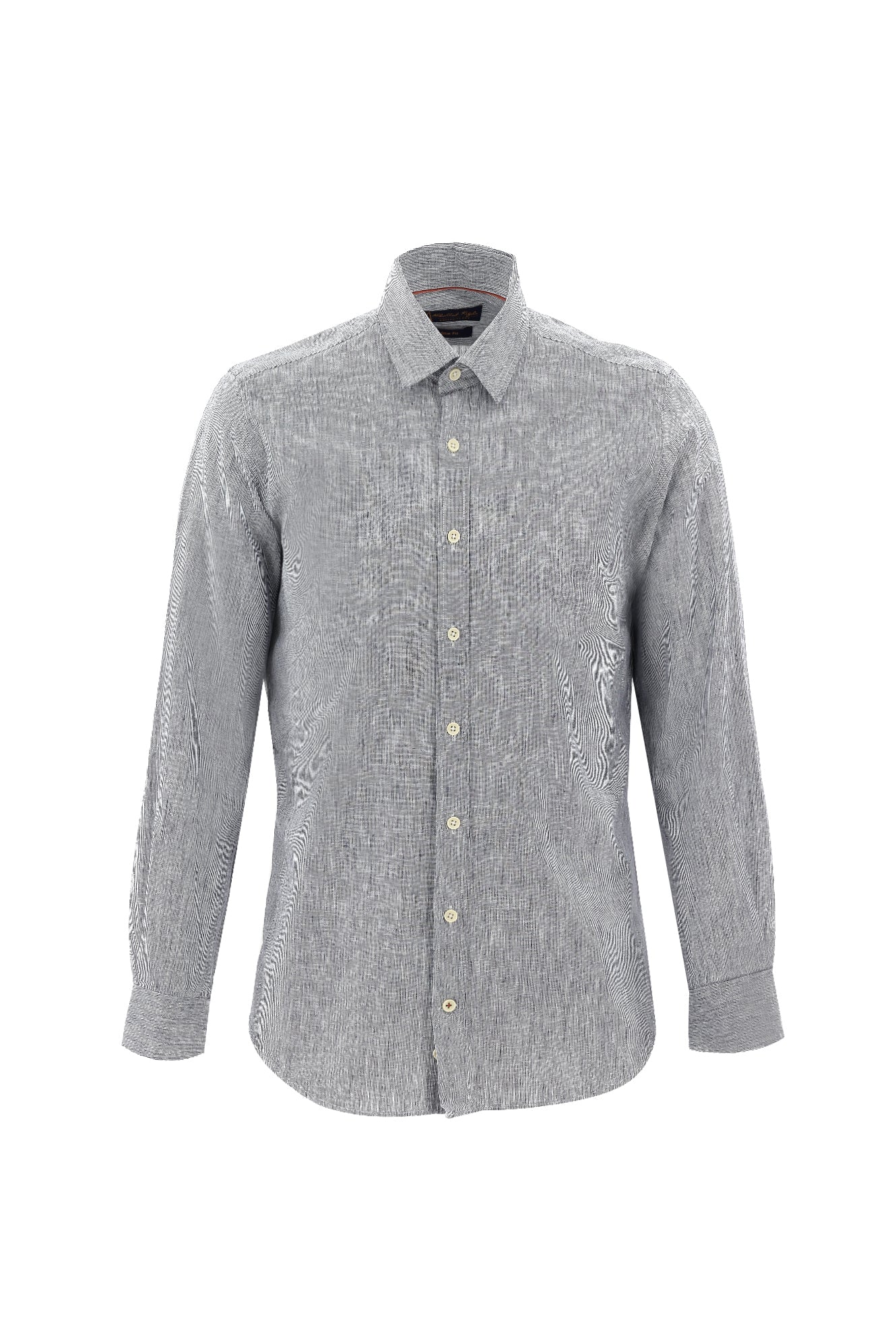 Siyah Uzun Kol Slim Fit Dar Kesim Desenli Keten Gömlek