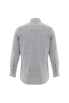 Siyah Uzun Kol Slim Fit Dar Kesim Desenli Keten Gömlek