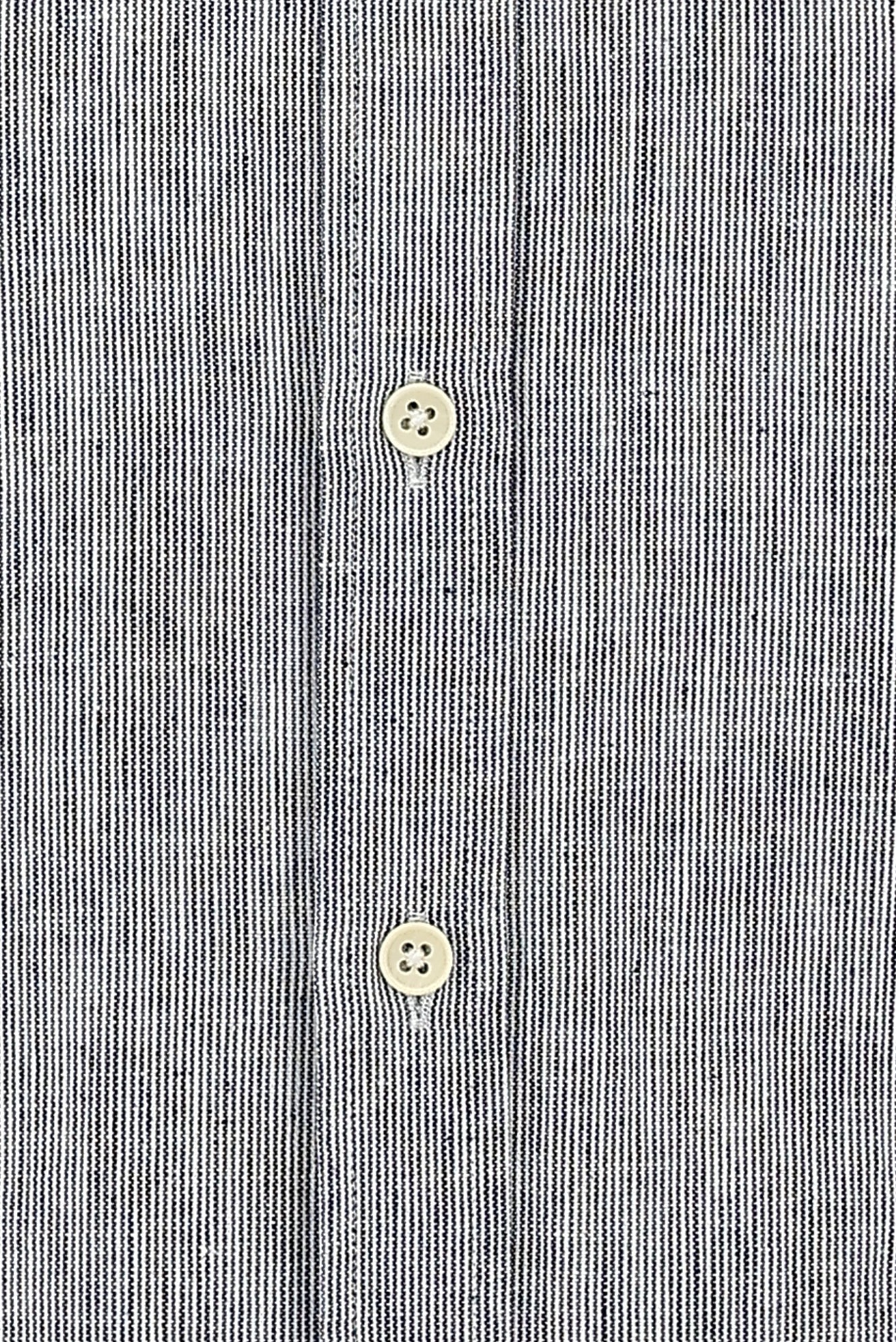 Siyah Uzun Kol Slim Fit Dar Kesim Desenli Keten Gömlek