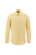 Limon Sarı Uzun Kol Slim Fit Dar Kesim Desenli Pamuklu Keten Gömlek