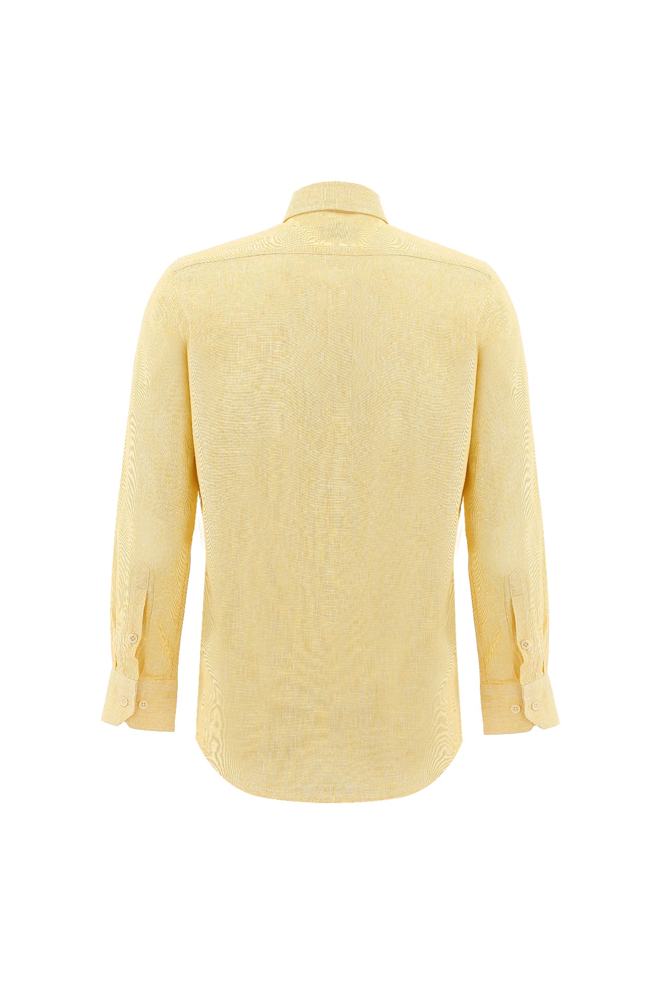 Limon Sarı Uzun Kol Slim Fit Dar Kesim Desenli Pamuklu Keten Gömlek