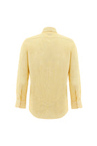 Limon Sarı Uzun Kol Slim Fit Dar Kesim Desenli Pamuklu Keten Gömlek