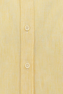 Limon Sarı Uzun Kol Slim Fit Dar Kesim Desenli Pamuklu Keten Gömlek