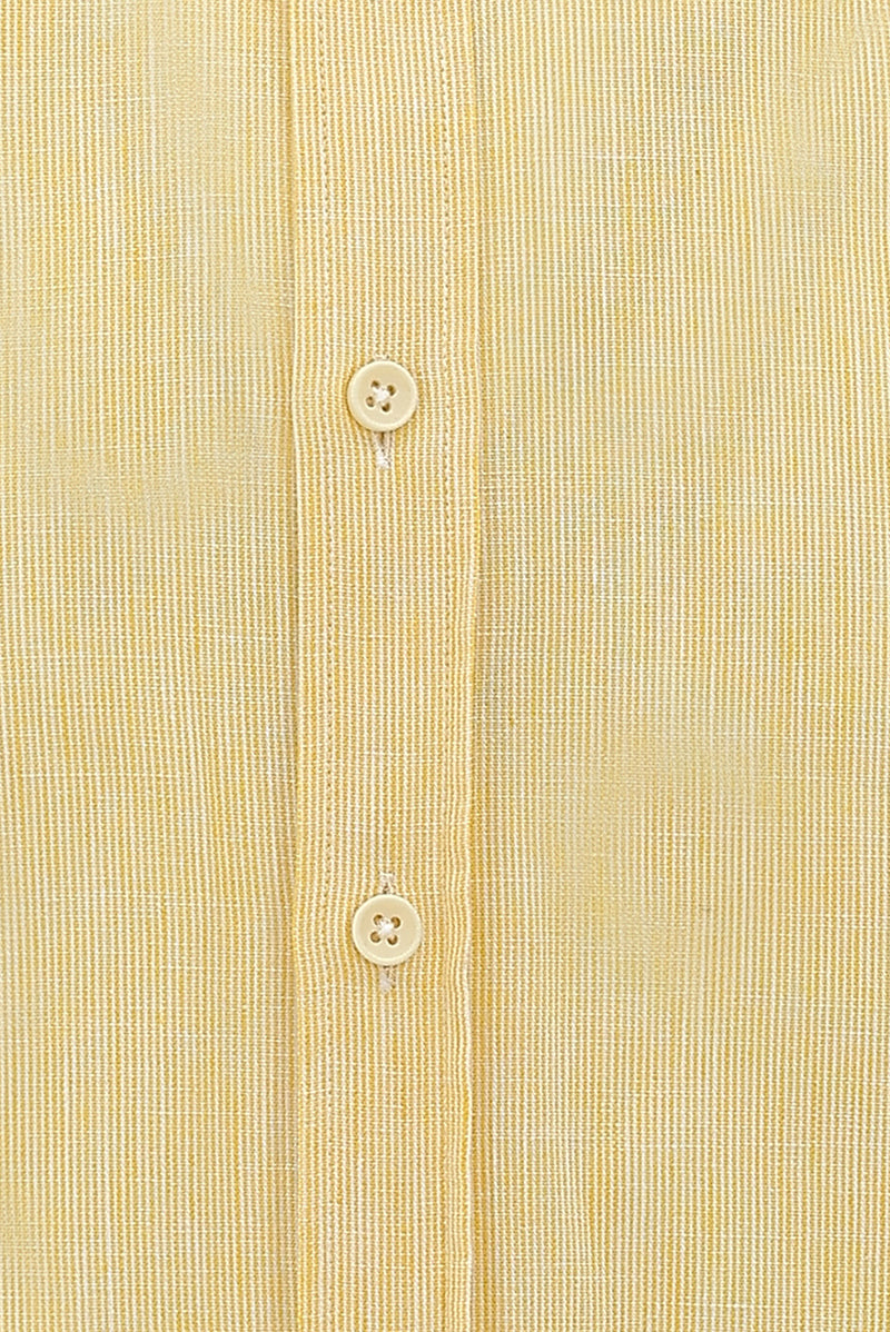 Limon Sar? Uzun Kol Slim Fit Dar Kesim Desenli Pamuklu Keten Gömlek-Abdullah Ki??l?