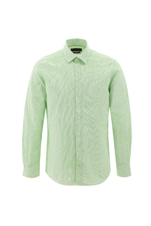 Mint Yeşili Uzun Kol Slim Fit Dar Kesim Desenli Keten Gömlek