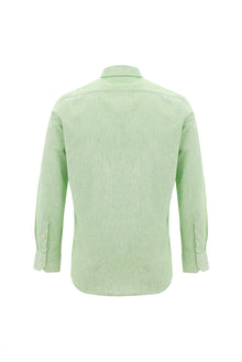 Mint Yeşili Uzun Kol Slim Fit Dar Kesim Desenli Keten Gömlek