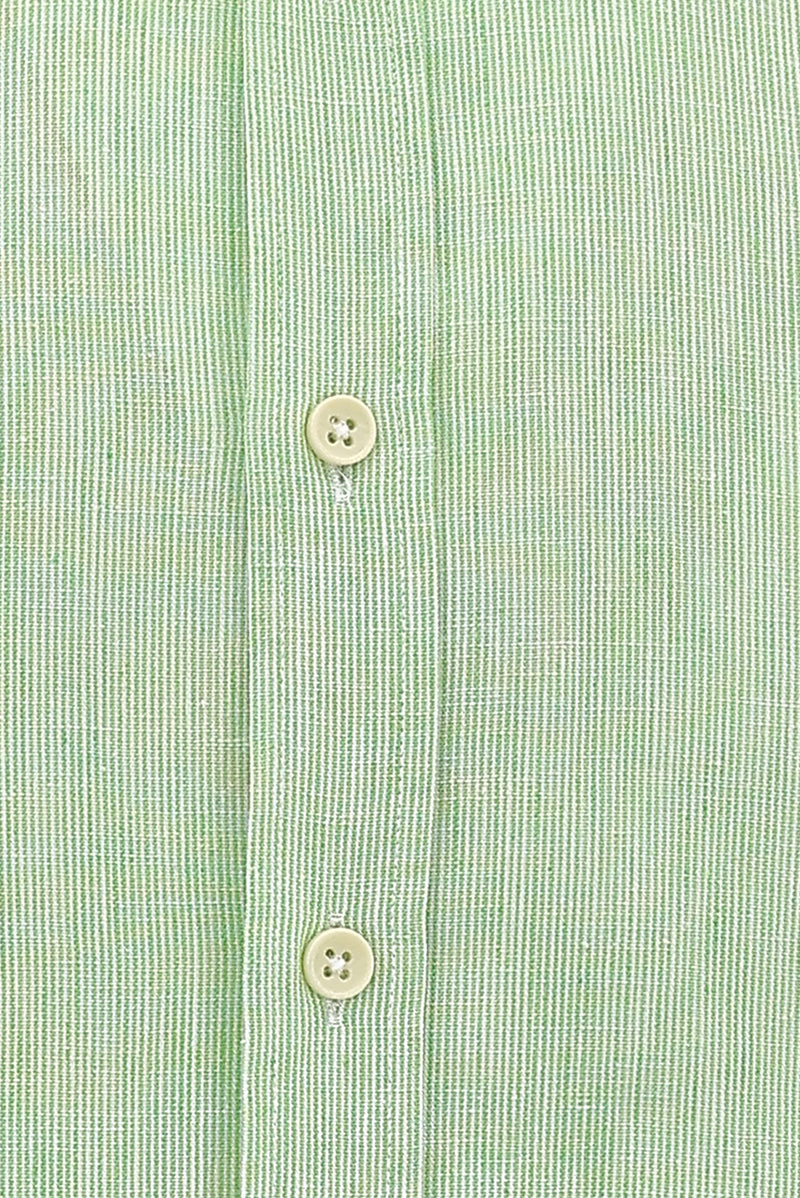 Mint Yeşili Uzun Kol Slim Fit Dar Kesim Desenli Pamuklu Keten Karışımlı Gömlek