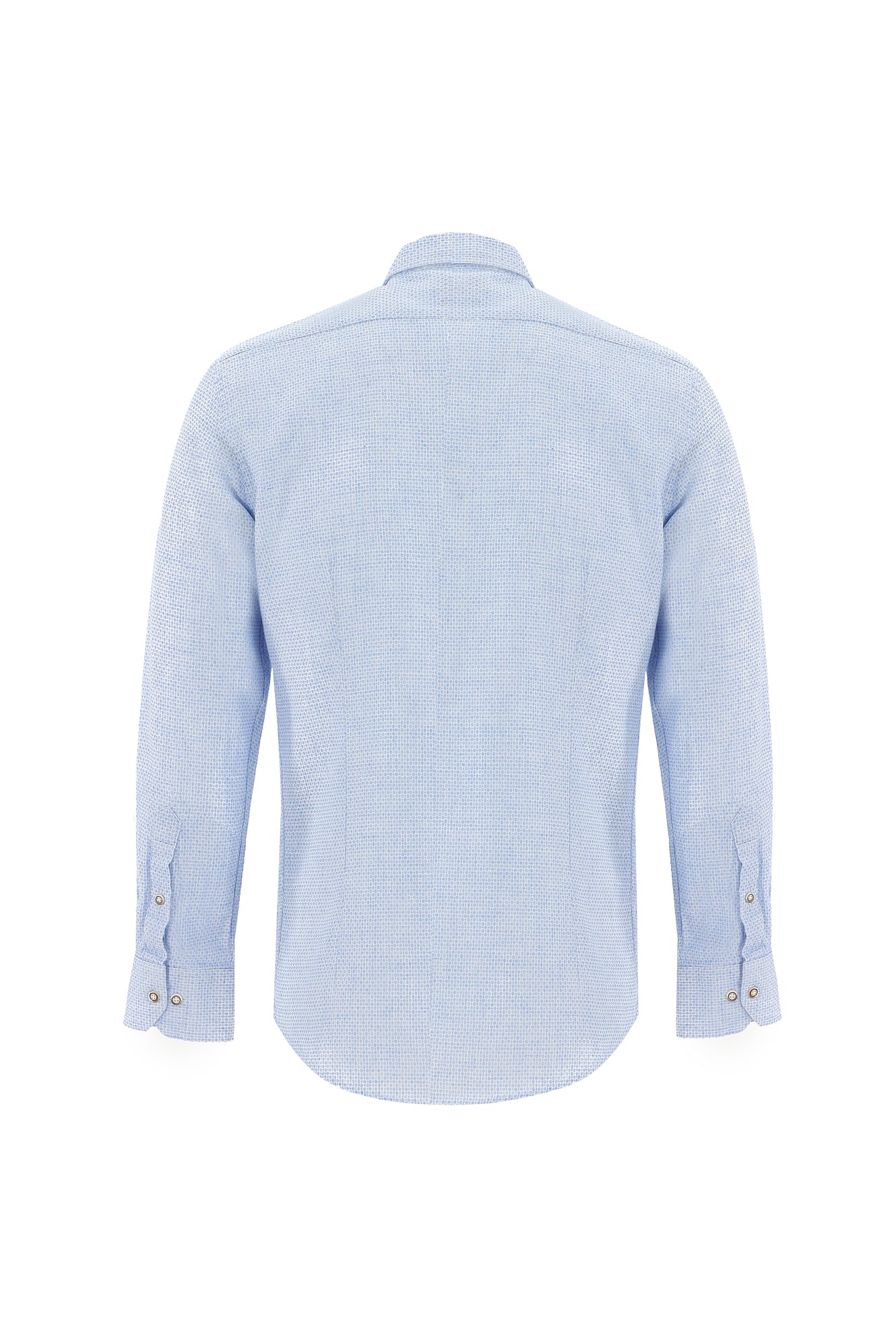 Uçuk Mavi Uzun Kol Slim Fit Dar Kesim Desenli Keten Gömlek