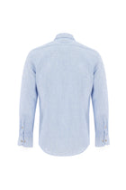 Uçuk Mavi Uzun Kol Slim Fit Dar Kesim Desenli Keten Gömlek