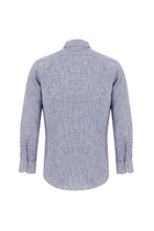 Mavi Uzun Kol Slim Fit Dar Kesim Desenli Pamuklu Keten Gömlek