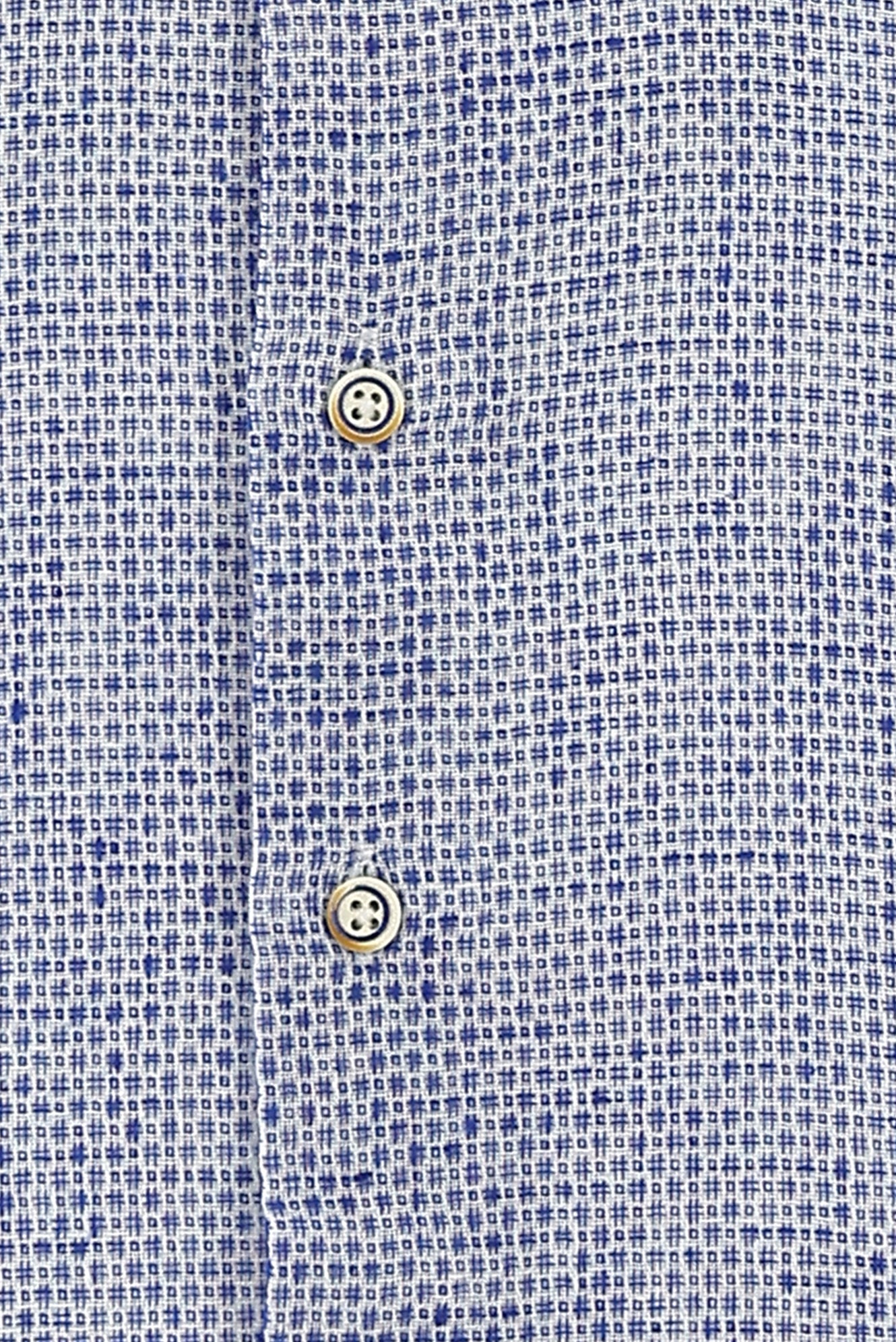 Mavi Uzun Kol Slim Fit Dar Kesim Desenli Pamuklu Keten Gömlek